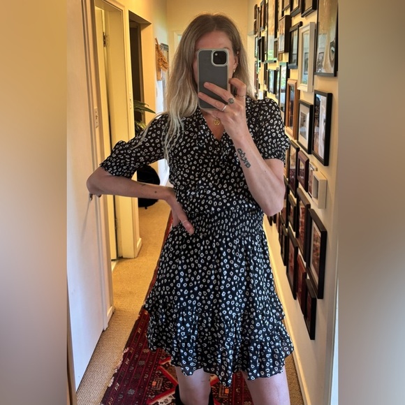 Black White Polka Micro Dot Leopard Print Ruffle Puff Sleeve Mini Boho Dress - Picture 11 of 12